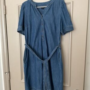 Talbots denim dress. V-neck button down. Size L.